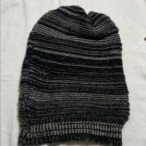 Black and Gray Striped slouch Beanie